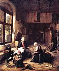 Adriaen Van Ostade Canvas Paintings - Inside a Peasant's Cottage